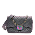 Iridescent Goatskin Quilted Small Double Carry Waist Chain Flap Purple