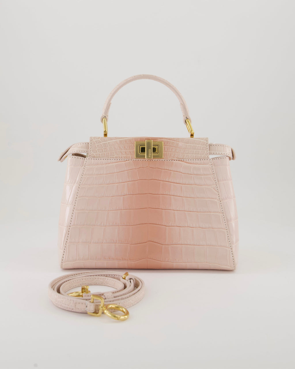 Fendi Mini Peekaboo in Egg Shell & Rose Niloticus Crocodile Leather with Gold Hardware