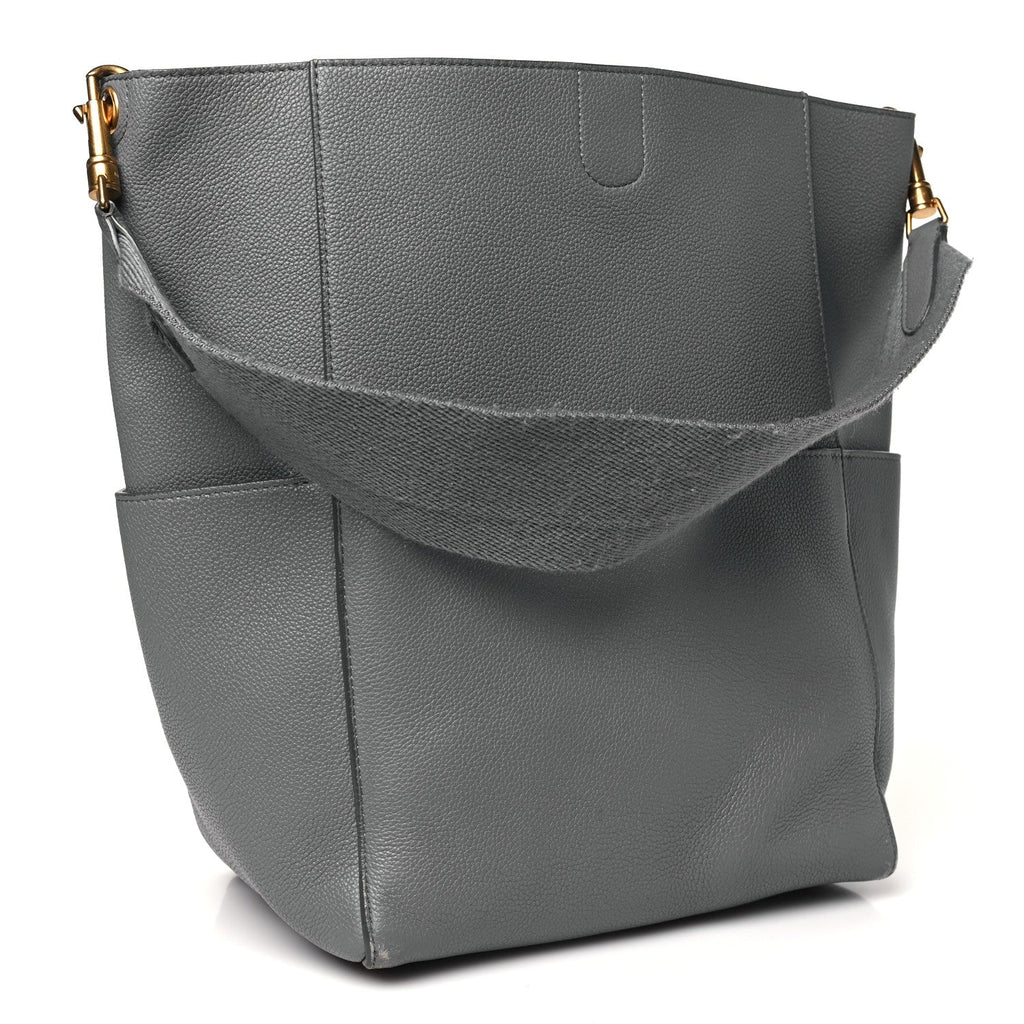 Soft Grained Calfskin Sangle Bucket Bag Grey
