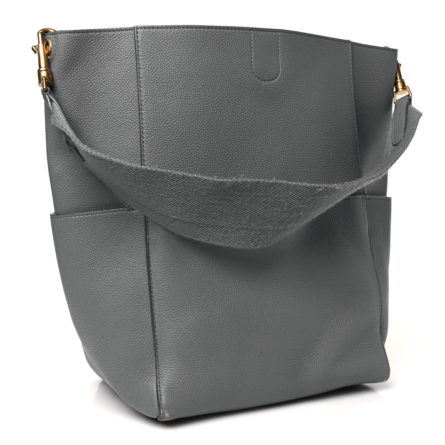 Soft Grained Calfskin Sangle Bucket Bag Grey