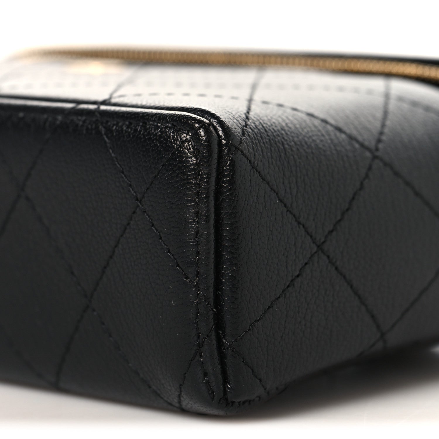 Goatskin Stitched Top Handle Slim Vanity With Chain Black