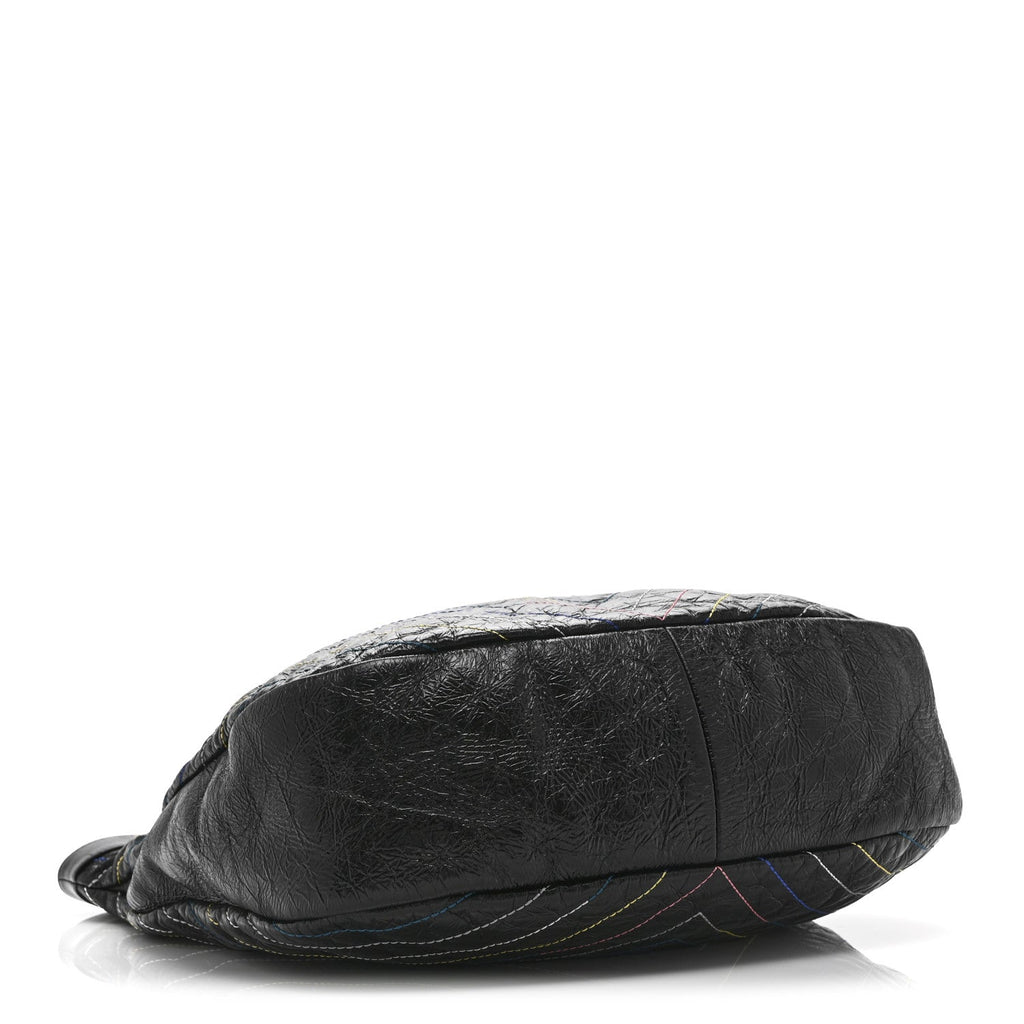 Glazed Calfskin Chevron Stitched Large 31 Shopping Bag Black Multicolor