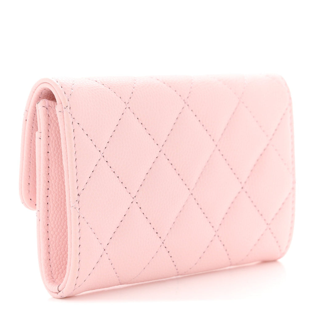 Caviar Quilted CC Flap  Holder Rose
