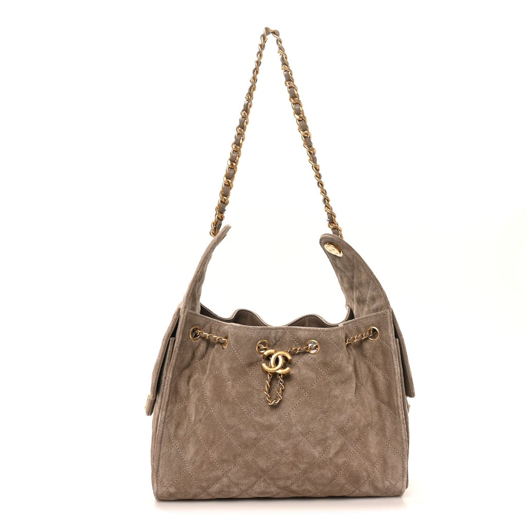 Suede Quilted Small Chanel 25 Handbag Dark Grey