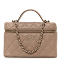 Caviar Quilted Top Handle Slim Vanity With Chain Dark Beige
