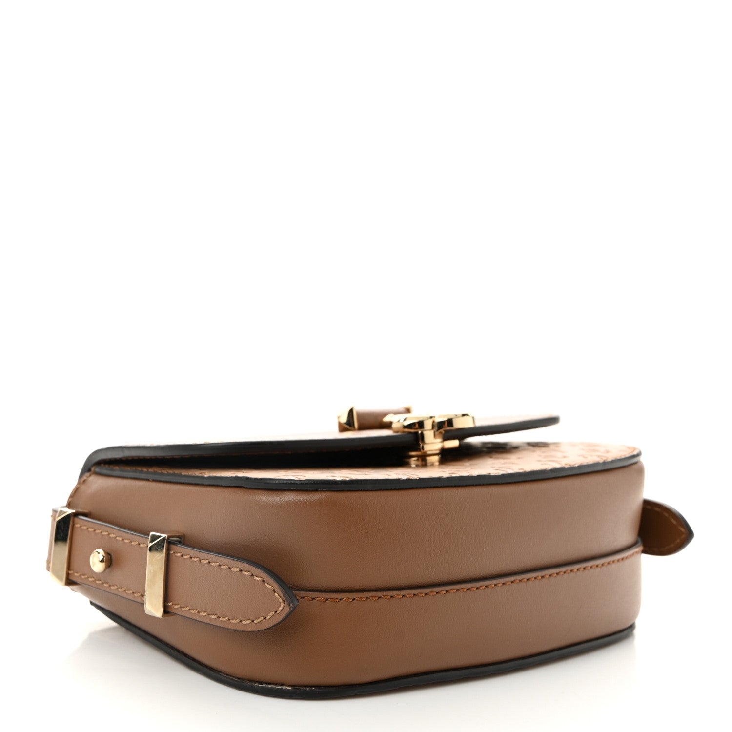 Calfskin Small Varenne Logo Embossed Shoulder Bag Brown