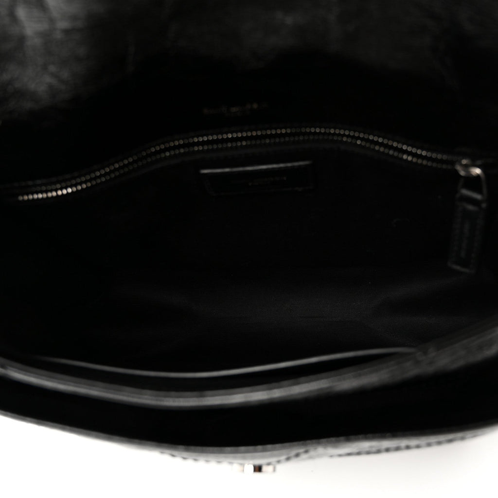 Crinkled Calfskin Matelasse Monogram Medium Niki Chain Satchel Black