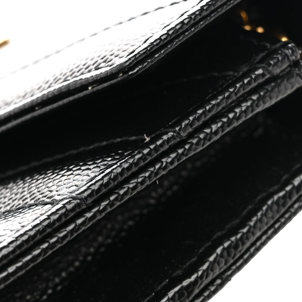 Grain De Poudre Matelasse Chevron Monogram Envelope Chain Wallet Black