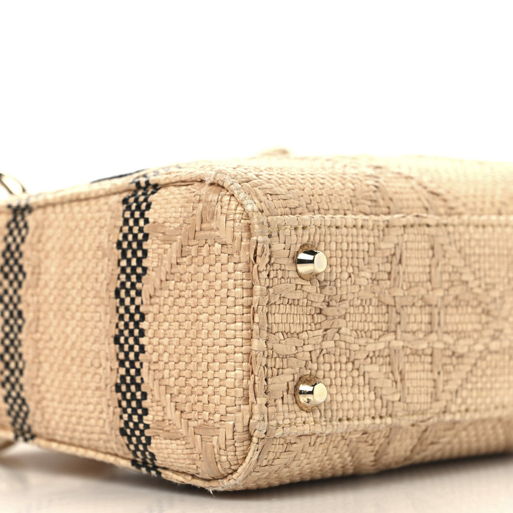 Raffia Woven Cannage Embroidered Mini Lady D-Lite Natural Black
