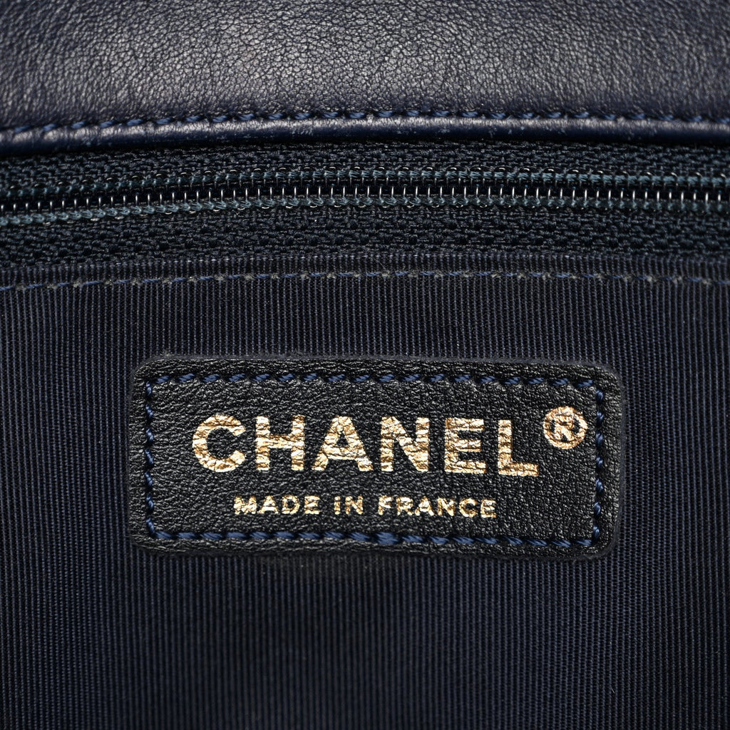 Lambskin Braided Woven Medium Boy Flap Navy Black