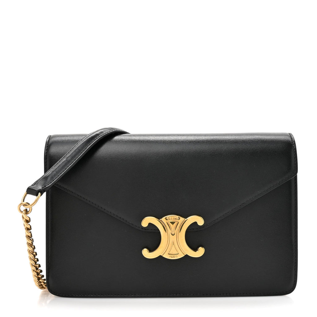 Shiny Calfskin Triomphe Margo Wallet on Chain Black