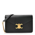 Shiny Calfskin Triomphe Margo Wallet on Chain Black