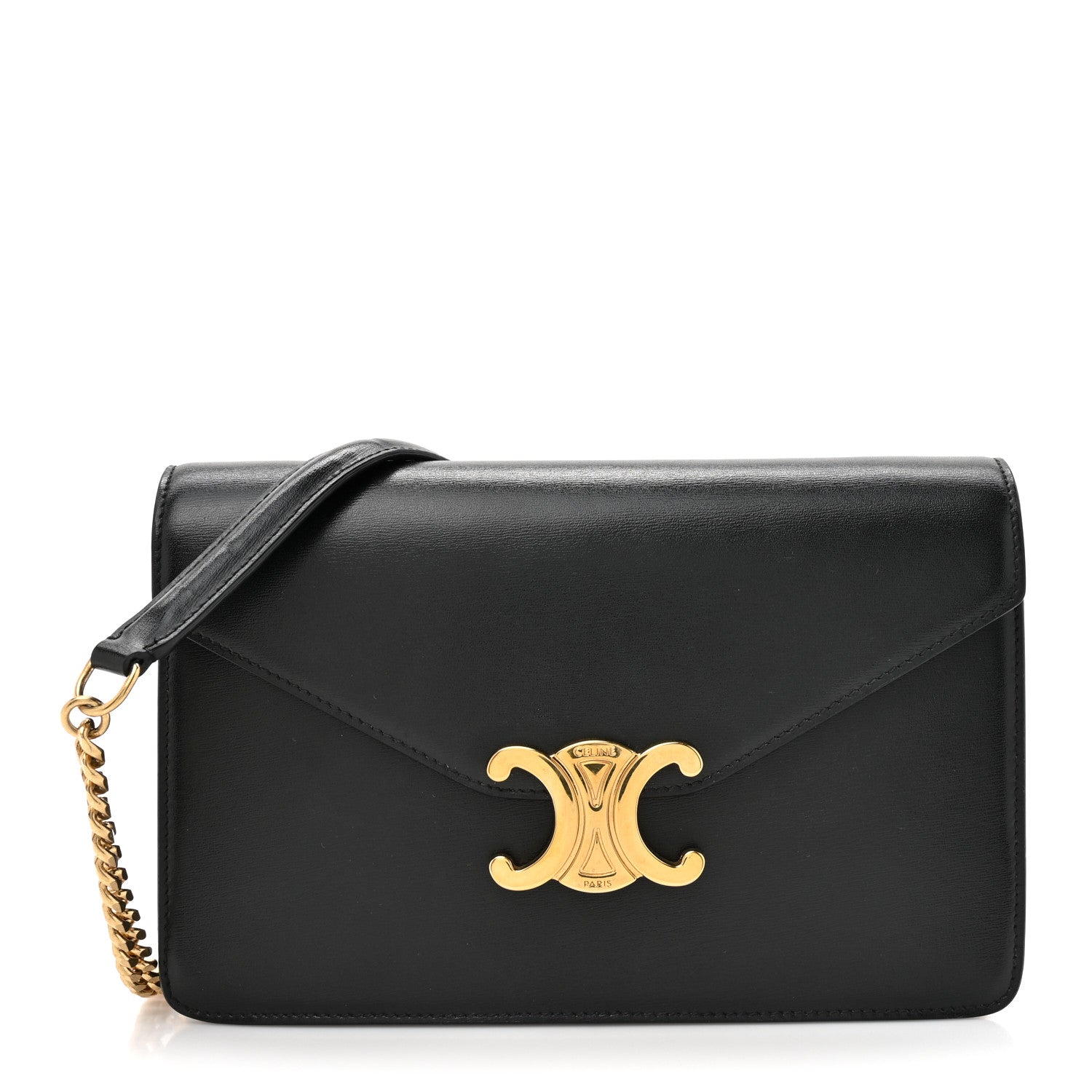 Shiny Calfskin Triomphe Margo Wallet on Chain Black