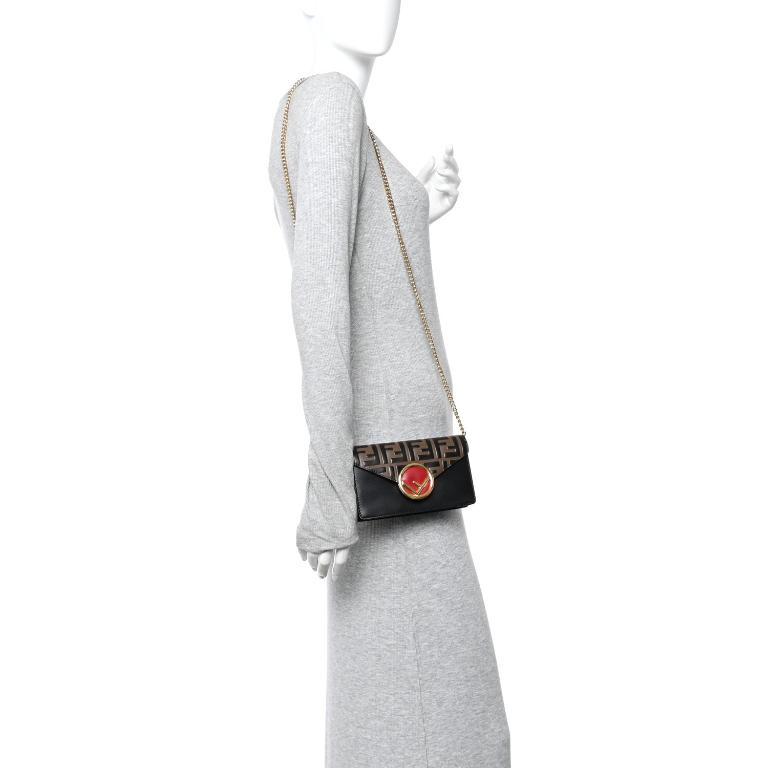 Vitello Liberty F is Fendi Bi-Color FF 1974 Embossed Envelope Belt Bag Maya Black