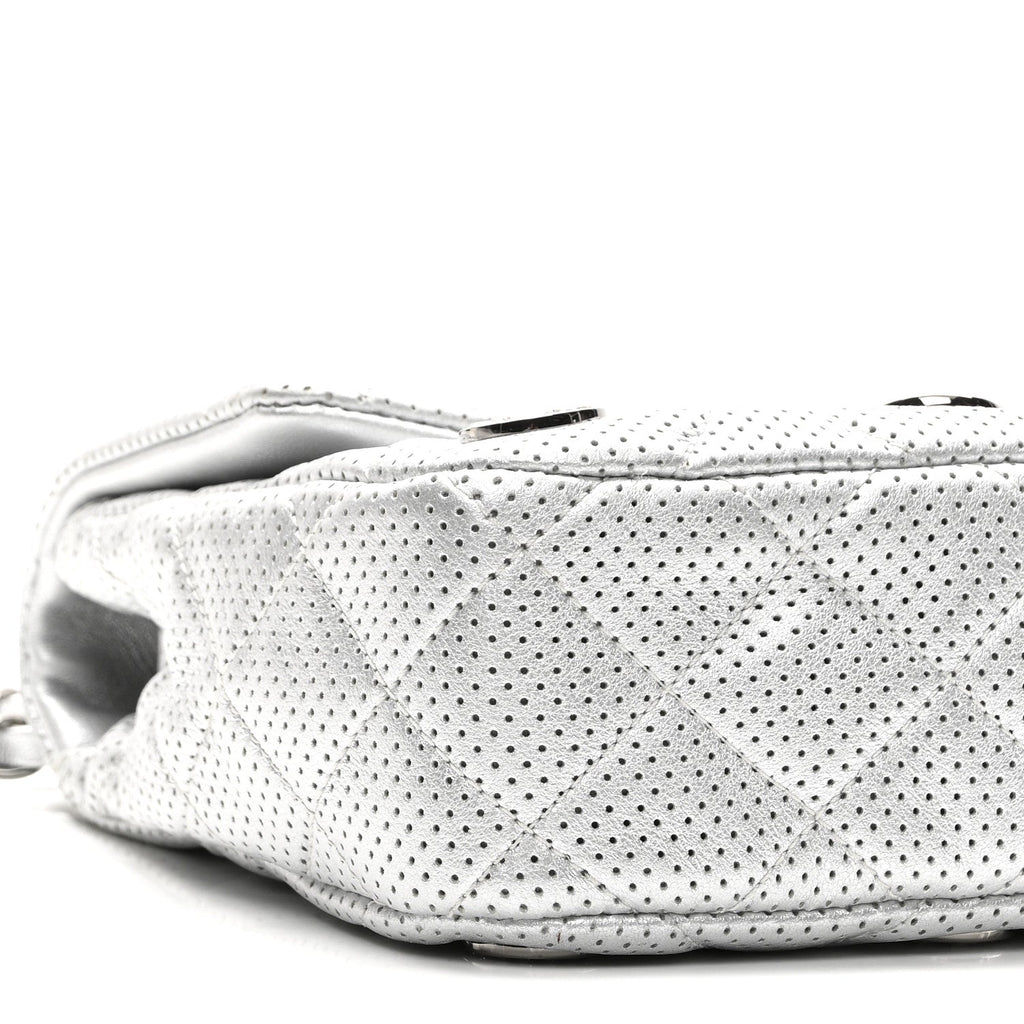 Perforated Metallic Lambskin Small CC Medals Flap Silver