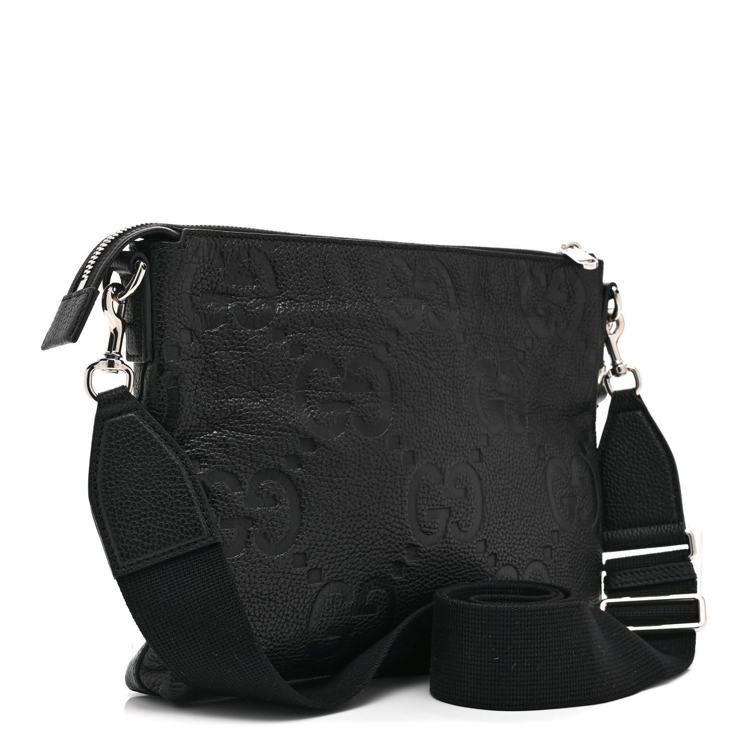 Piuma Calfskin Jumbo GG Embossed Medium Wristlet Messenger Bag Black