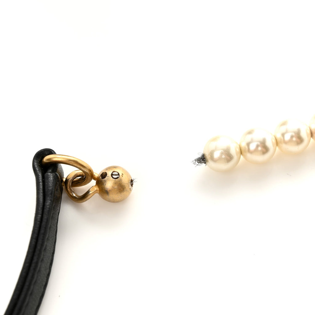 Calfskin Quilted Pearl Mini About Pearls Drawstring Bucket Bag Black