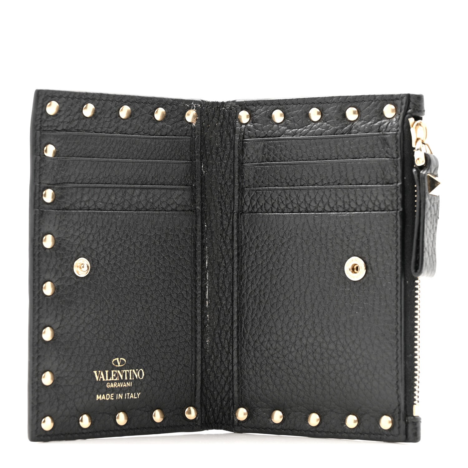 Pebbled Calfskin Rockstud Coin Case  Holder Black