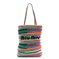 Cotton Crochet Stripe Vertical Tote Bag Multicolor
