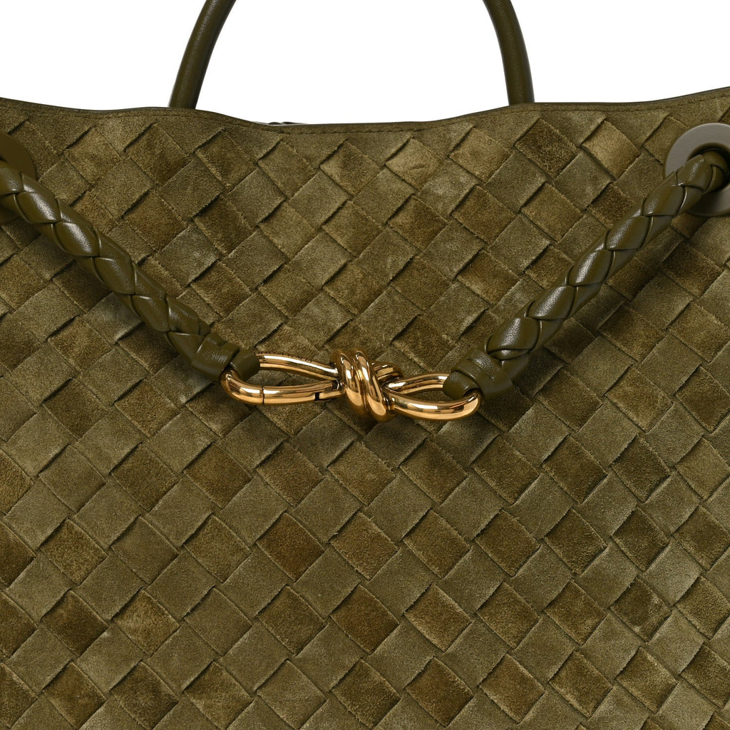 Suede Intrecciato Medium Andiamo Shoulder Bag Mud