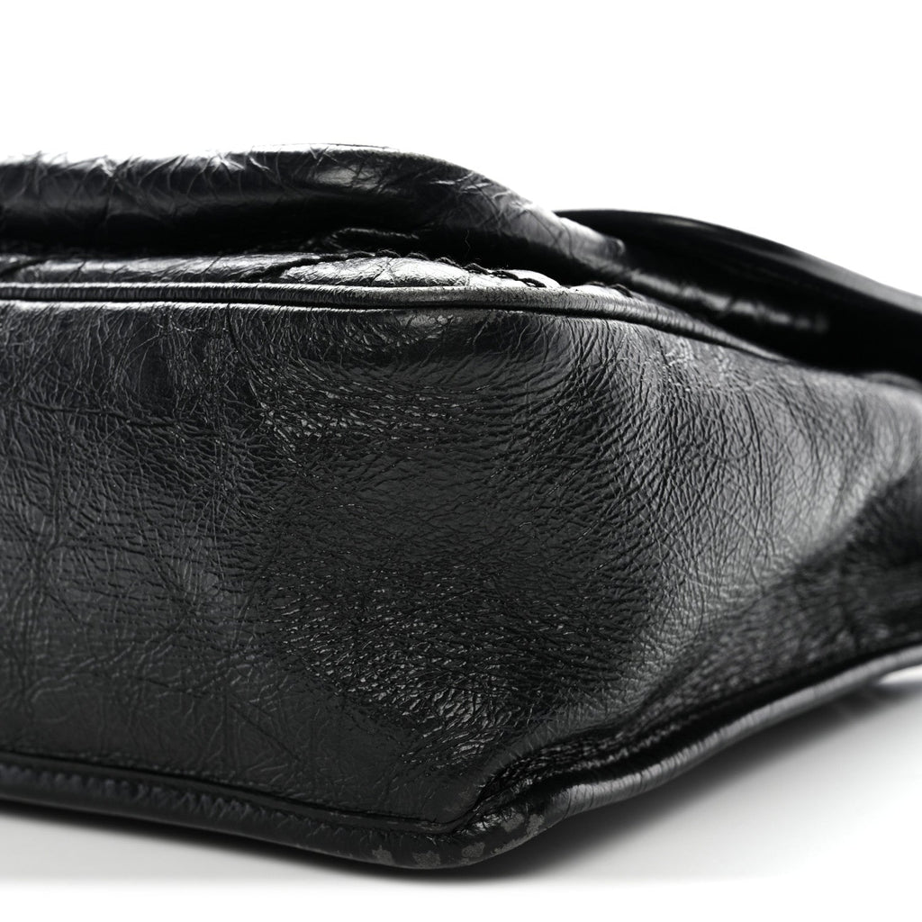 Crinkled Calfskin Matelasse Monogram Medium Niki Chain Satchel Black