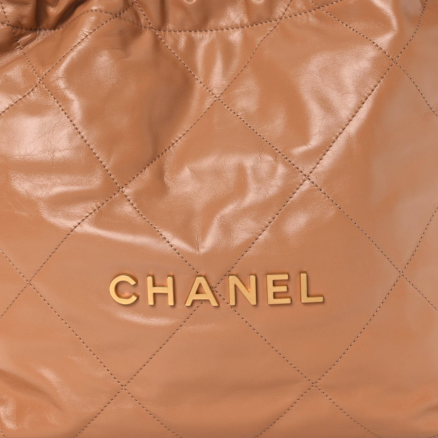 Shiny Calfskin Quilted Small Chanel 22 Beige