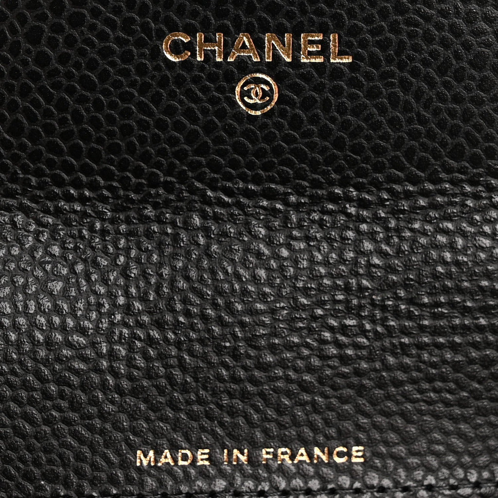 Caviar Quilted Flap  Holder Wallet Black