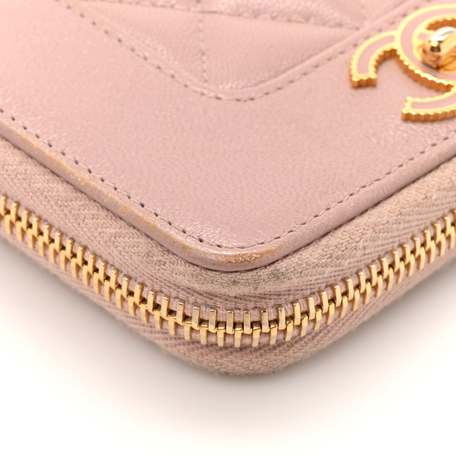 Sheepskin Quilted Vintage Mademoiselle Zip Coin Purse Pink