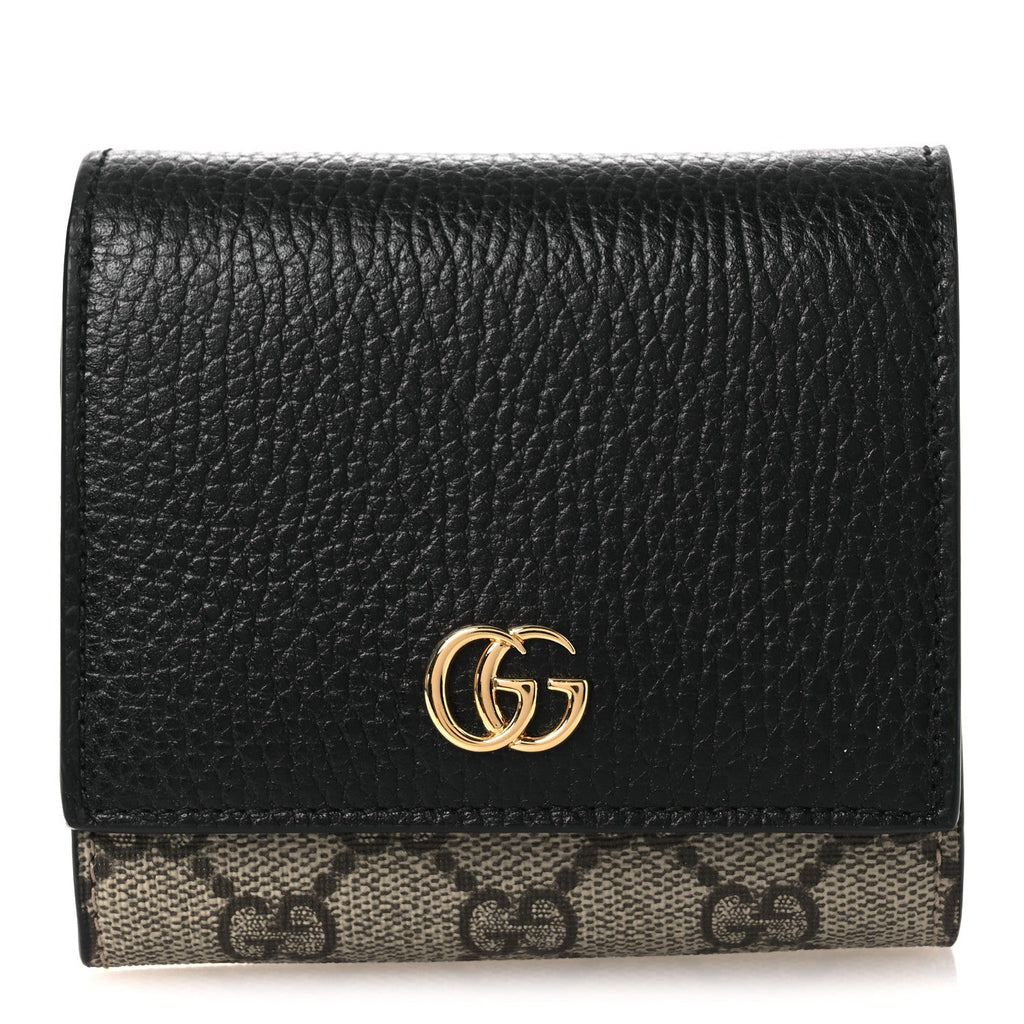 Dollar Calfskin GG Supreme Monogram Medium GG Marmont Wallet Black Beige Ebony