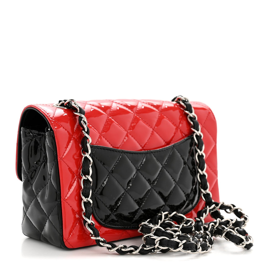 Patent Calfskin Quilted Bi-Color Mini Rectangular Flap Red Black