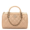 Lambskin Quilted Barrel Clutch With Chain Light Beige
