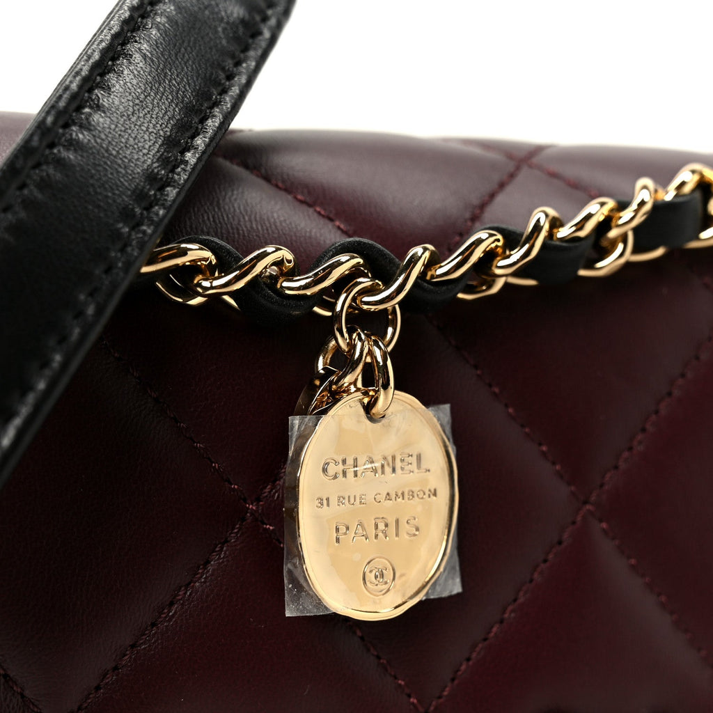 Lambskin Braided Calfskin Mini Flap Bag Dark Burgundy Black