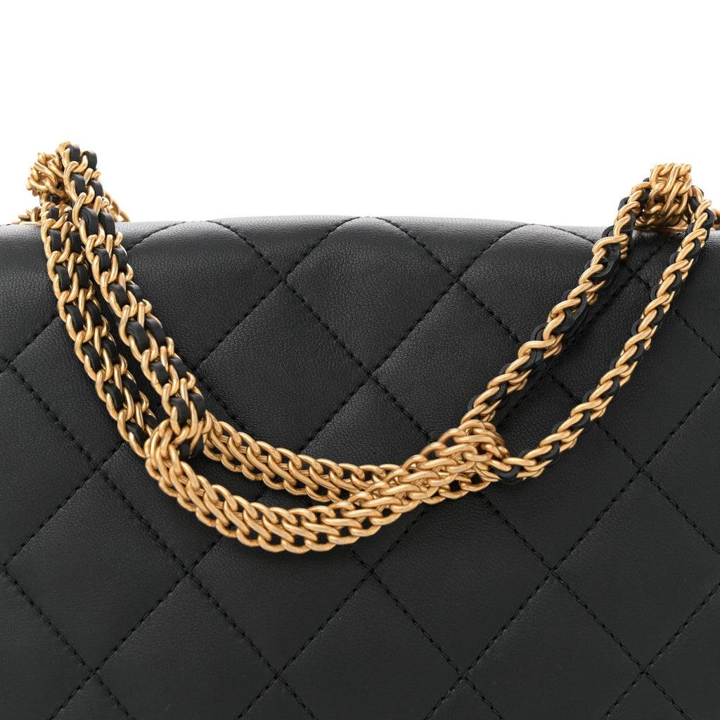 Lambskin Quilted Chain To Chain Flap Black