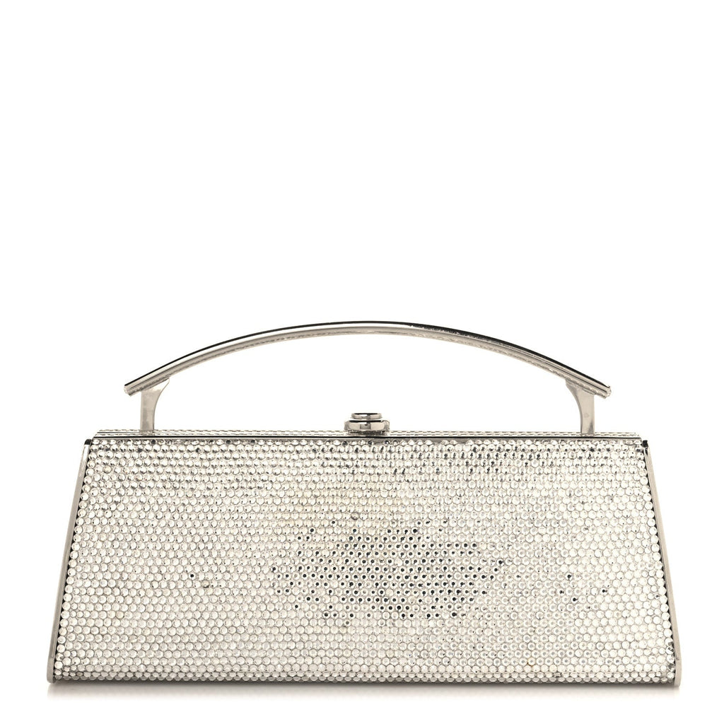Swarovski Crystal Top Handle Minaudiere Clutch Silver