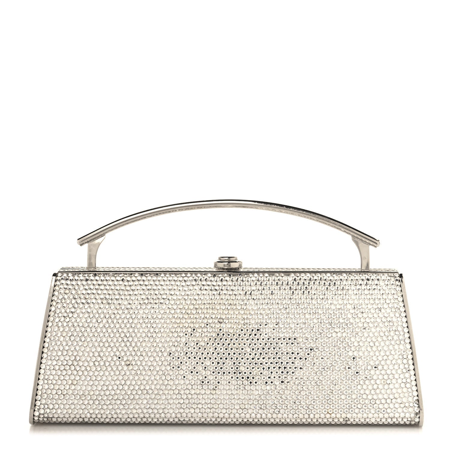 Swarovski Crystal Top Handle Minaudiere Clutch Silver