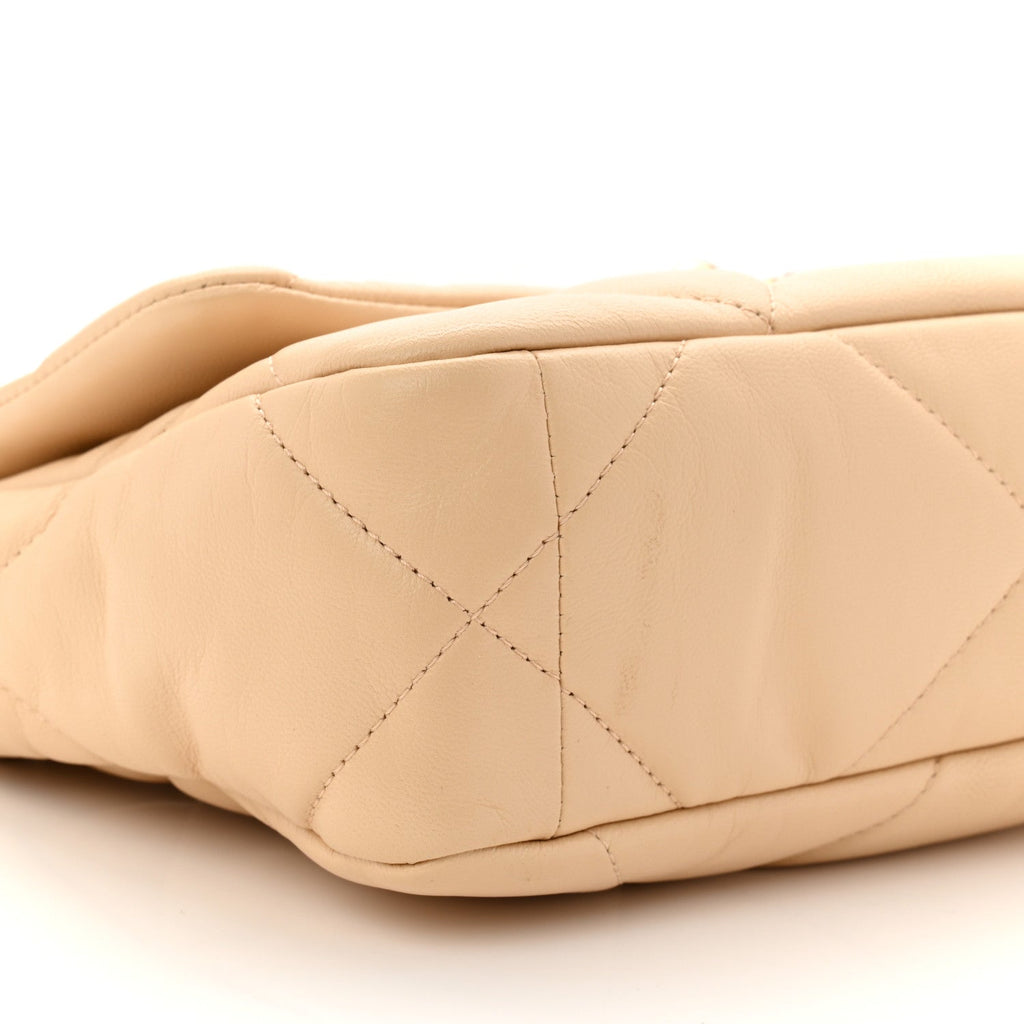 Shiny Goatskin Quilted Medium Chanel 19 Flap Beige