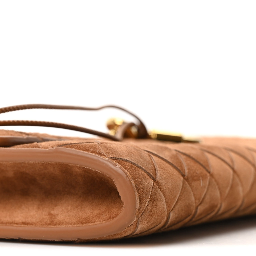 Suede Intrecciato Long Andiamo Top Handle Clutch Amber
