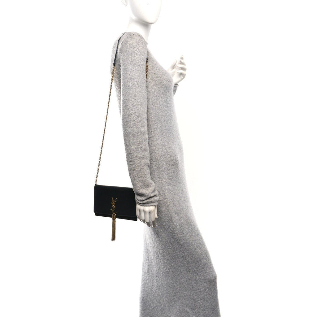 Smooth Calfskin Classic Monogram Kate Tassel Chain Wallet Black