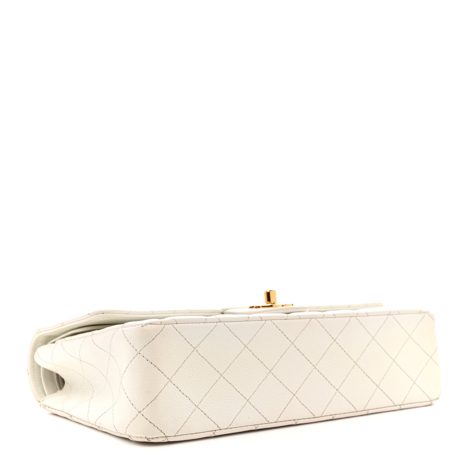 Caviar Quilted Medium Double Flap White