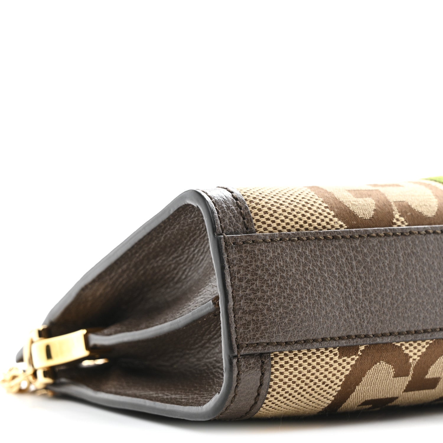 Monogram Jumbo GG Textured Dollar Calfskin Web Small Ophidia Chain Shoulder Bag Camel Ebony New Acero