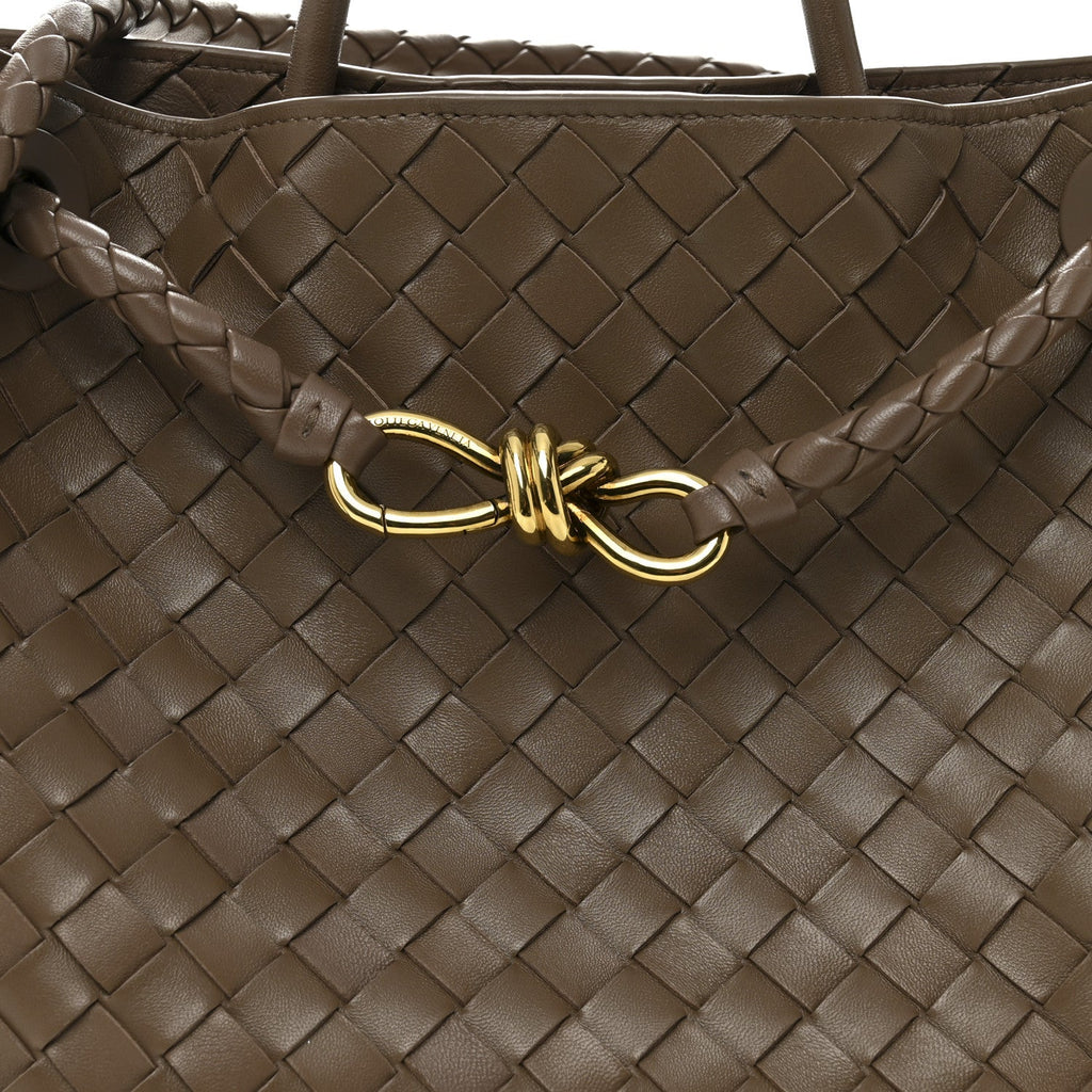 Nappa Intrecciato Medium Andiamo Shoulder Bag Taupe Grey