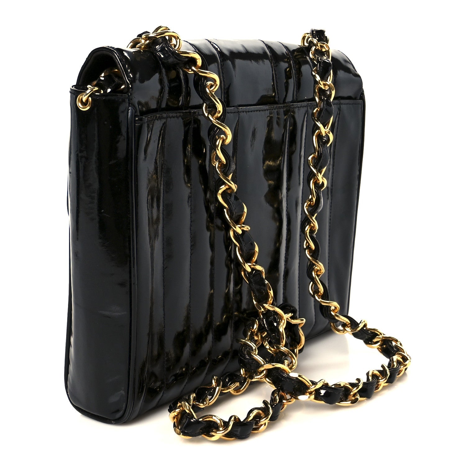 Patent Vertical Quilt Small Flap Black