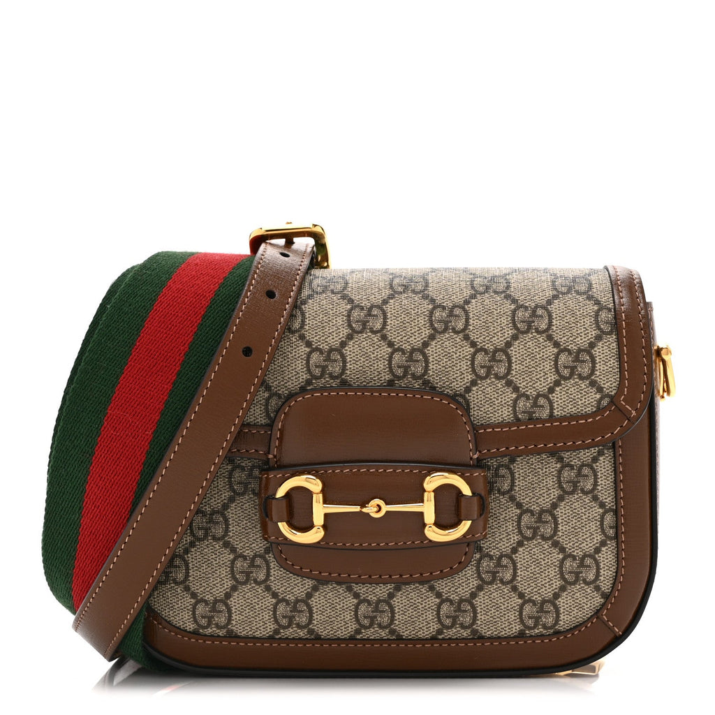 GG Supreme Monogram Web Mini Horsebit 1955 Shoulder Bag Beige Brown Sugar