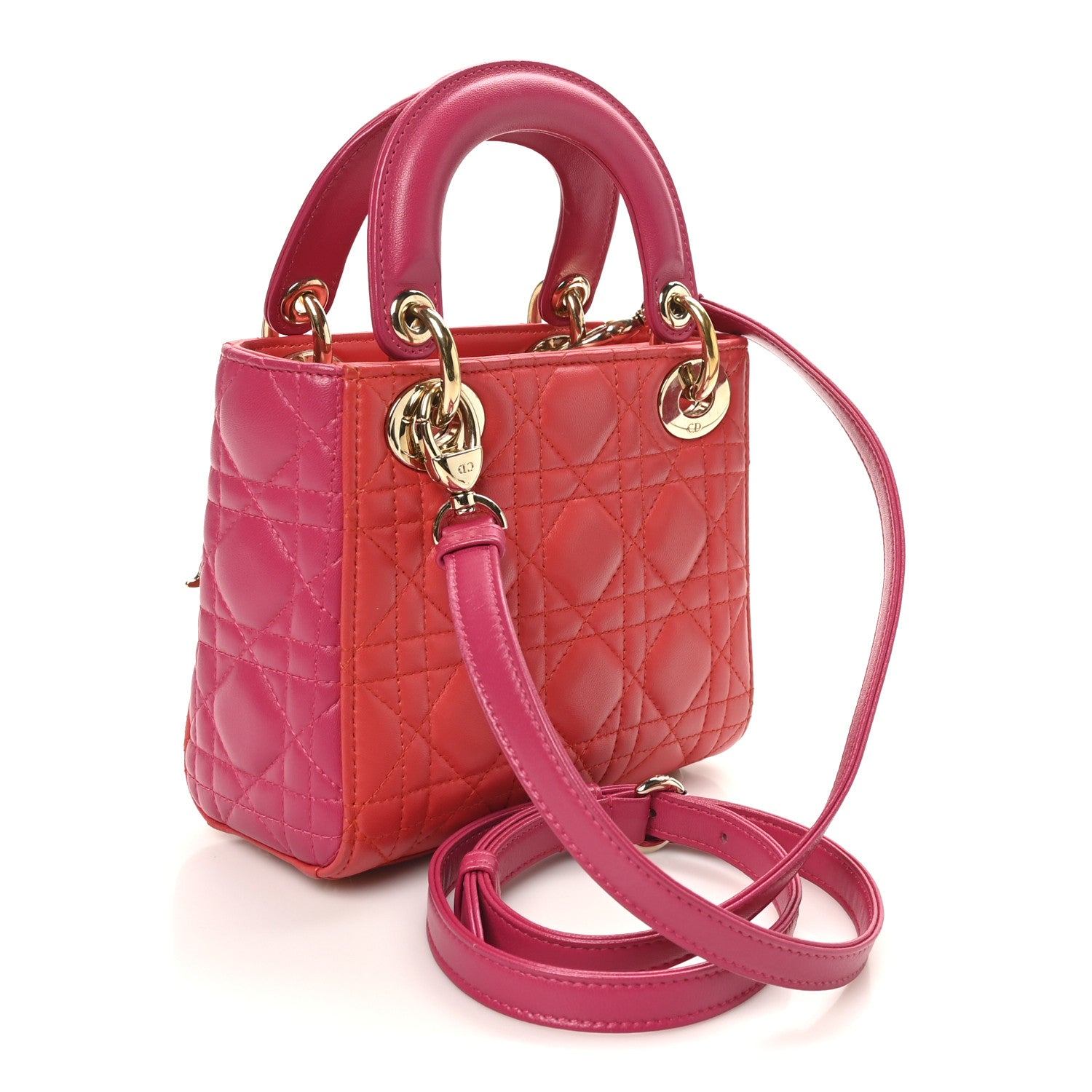 Lambskin Cannage Mini Bi-Color Lady Dior Red Fuchsia