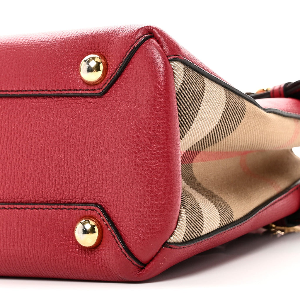 Grainy Calfskin House Check Small Banner Tote Red