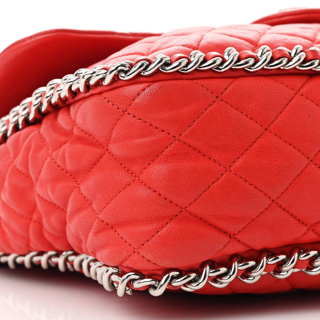 Washed Lambskin Quilted Maxi Chain Around Flap Red