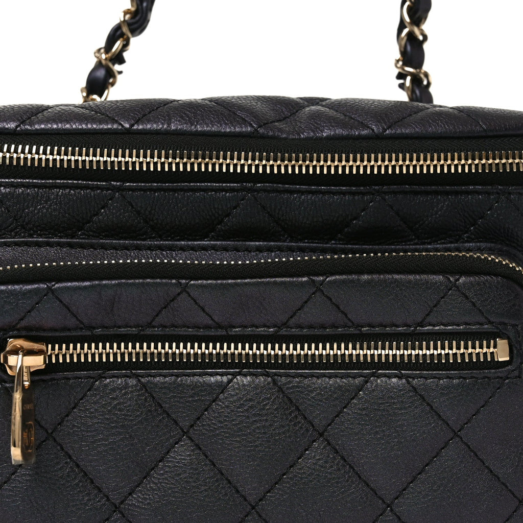 Iridescent Calfskin Quilted All About Waist Belt Bag Black