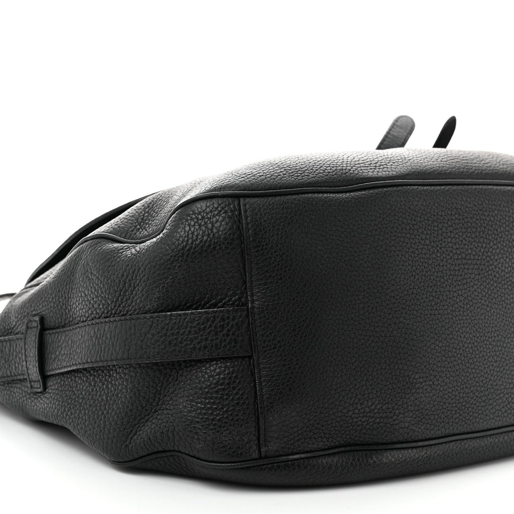Grained Calfskin Saddle Soft Bag Black