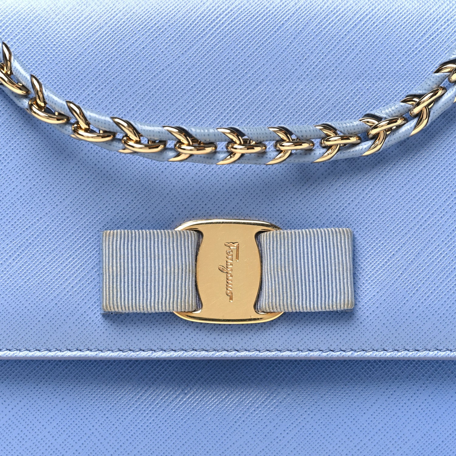 Hammered Calfskin Vara Bow Chain Crossbody Blue