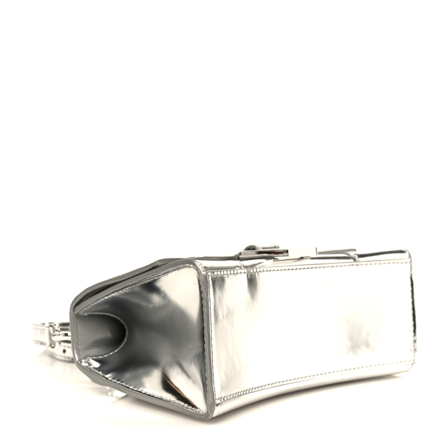 Metallic Calfskin Hourglass Top Handle Bag XS Silver